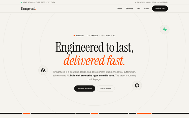 The Firmground homepage in a browser viewport